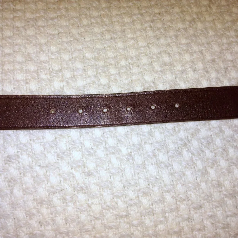 Calvin Klein Brown Leather Belt L Brass Roller Buckle Quiet Luxury Minimalist